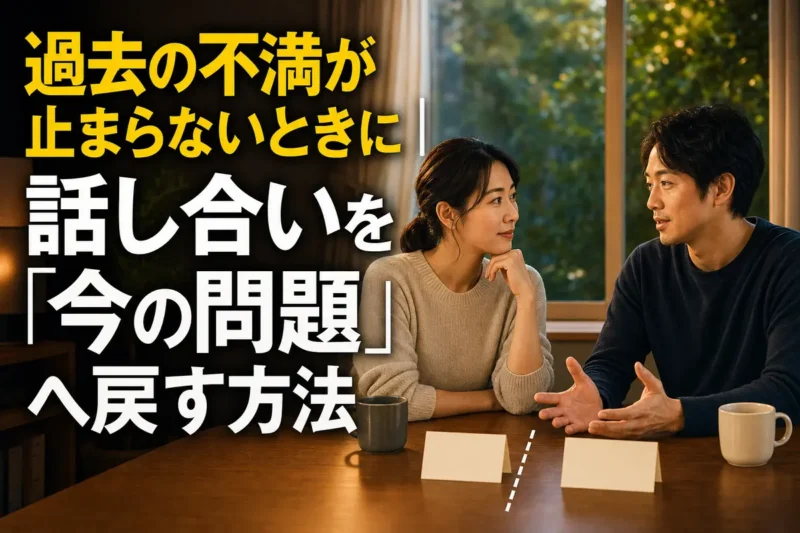 過去と今の問題を分けながら落ち着いて話し合うパートナー。