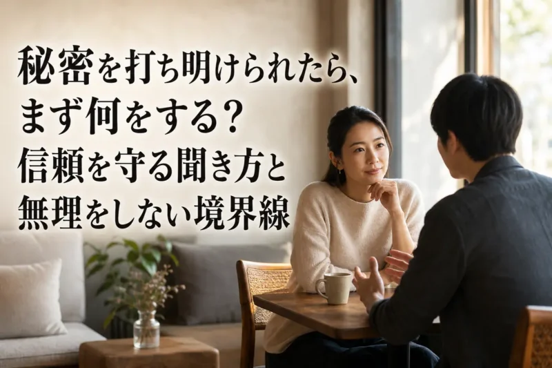 静かな場所で相手の話に丁寧に耳を傾ける二人。
