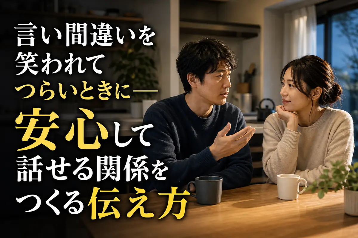 言葉を選びながら話す人に、パートナーが穏やかに耳を傾けている。