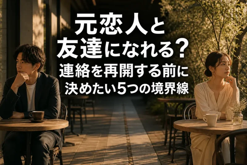 元恋人同士が穏やかな距離を保って向き合う様子。