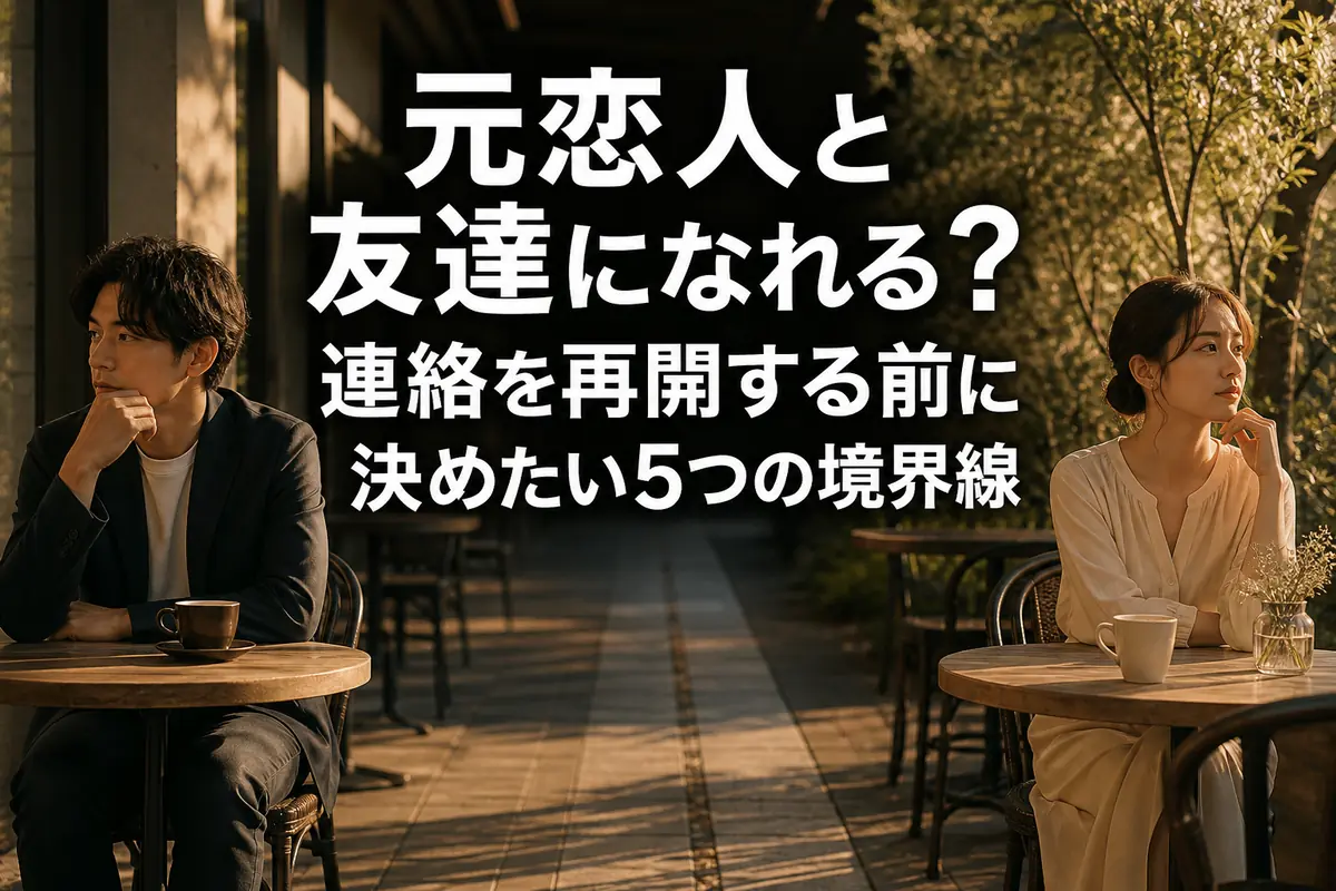 元恋人同士が穏やかな距離を保って向き合う様子。