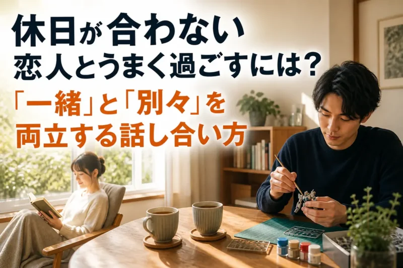 同じ部屋でそれぞれの休日を穏やかに楽しむカップル。