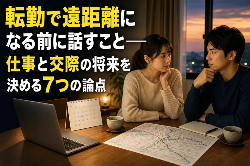転勤後の生活と交際について落ち着いて話し合うカップル。