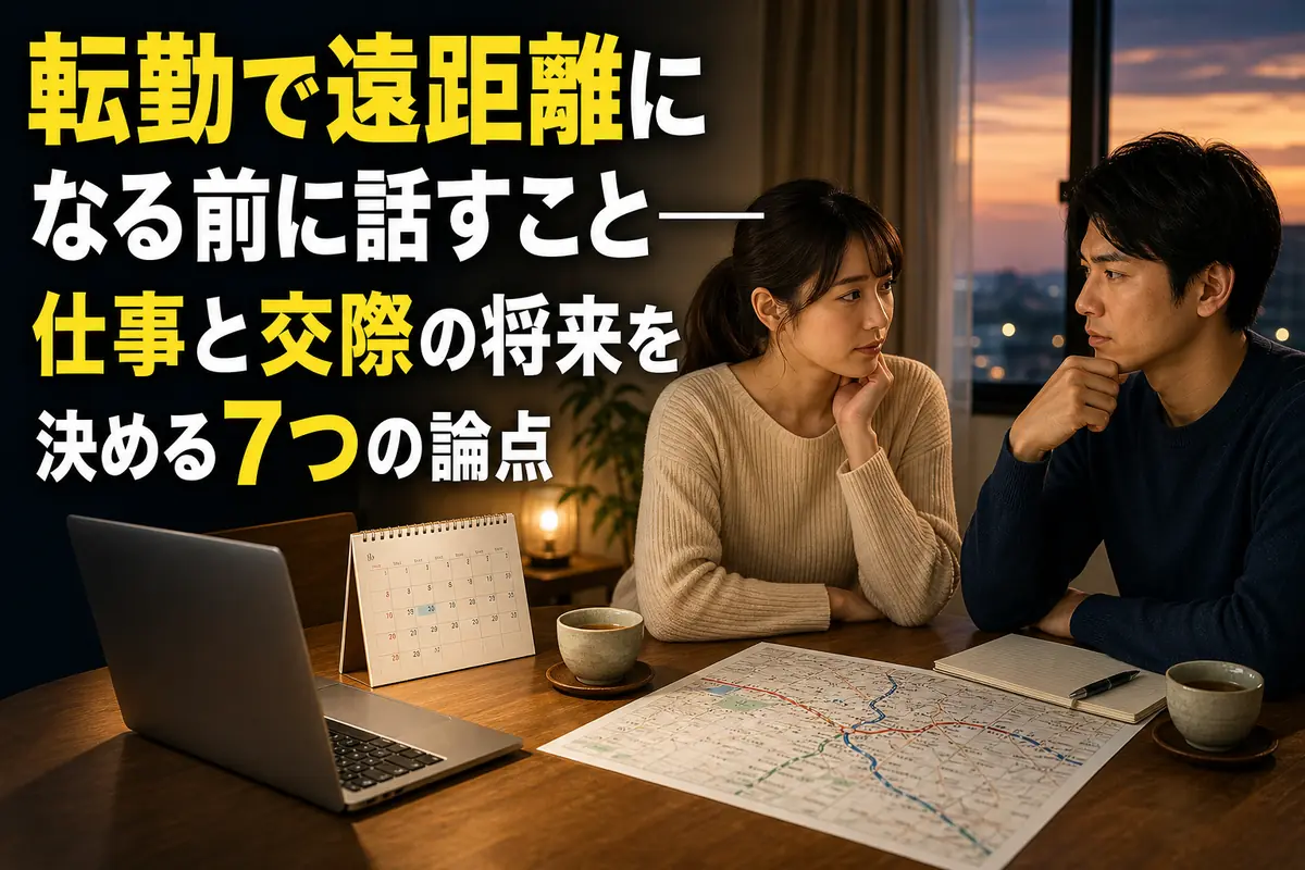 転勤後の生活と交際について落ち着いて話し合うカップル。