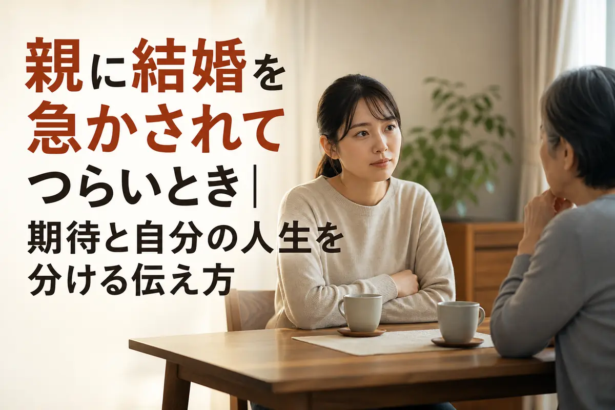 親と落ち着いて話し合う成人した子どもの様子。