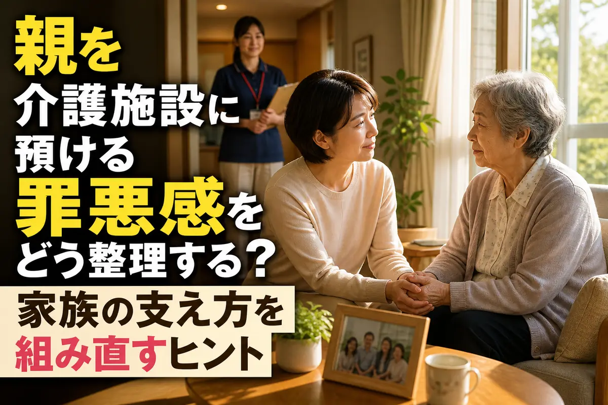 介護施設の明るい窓辺で手を重ねる親子。