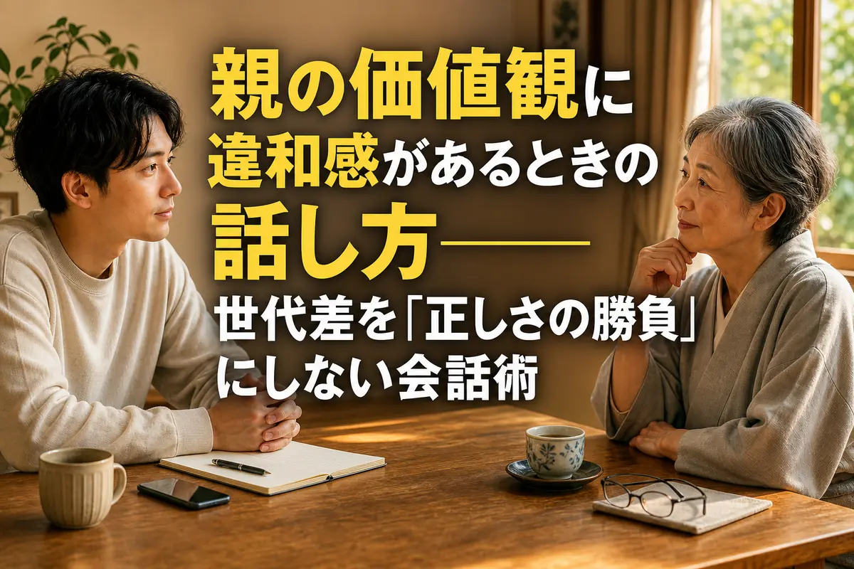 食卓を挟んで落ち着いて話し合う親子。