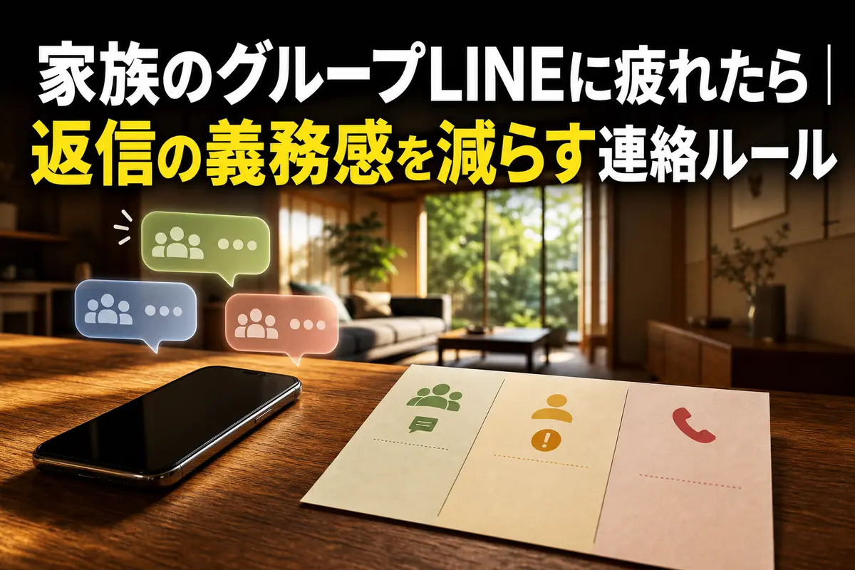 家族の連絡ルールを整理しながらスマートフォンの通知と向き合う様子。