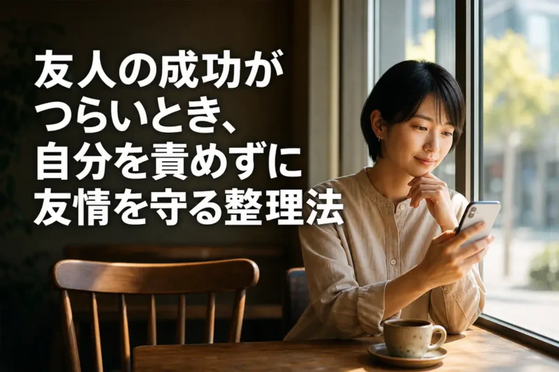 友人からの知らせを見て、自分の気持ちを静かに整理する人。