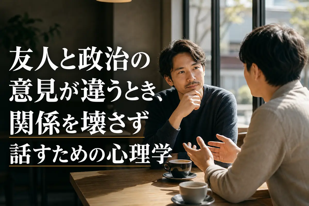 意見の違いを尊重しながら落ち着いて話す二人の友人。