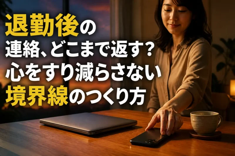 退勤後、仕事用のスマートフォンを伏せて休息へ切り替える様子。