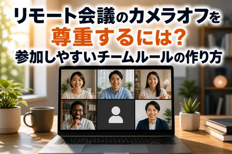 カメラオンとオフの参加者が共存するリモート会議の様子。