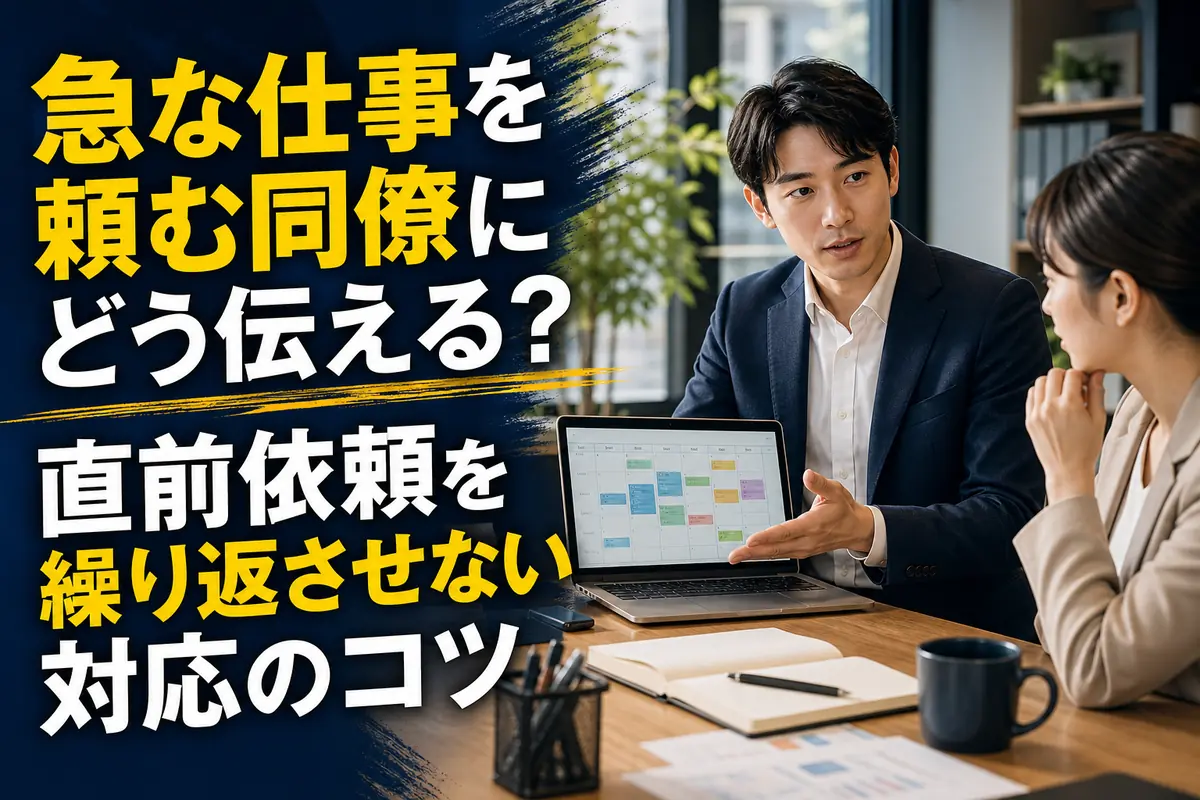 仕事の予定を確認しながら落ち着いて話し合う二人の同僚。