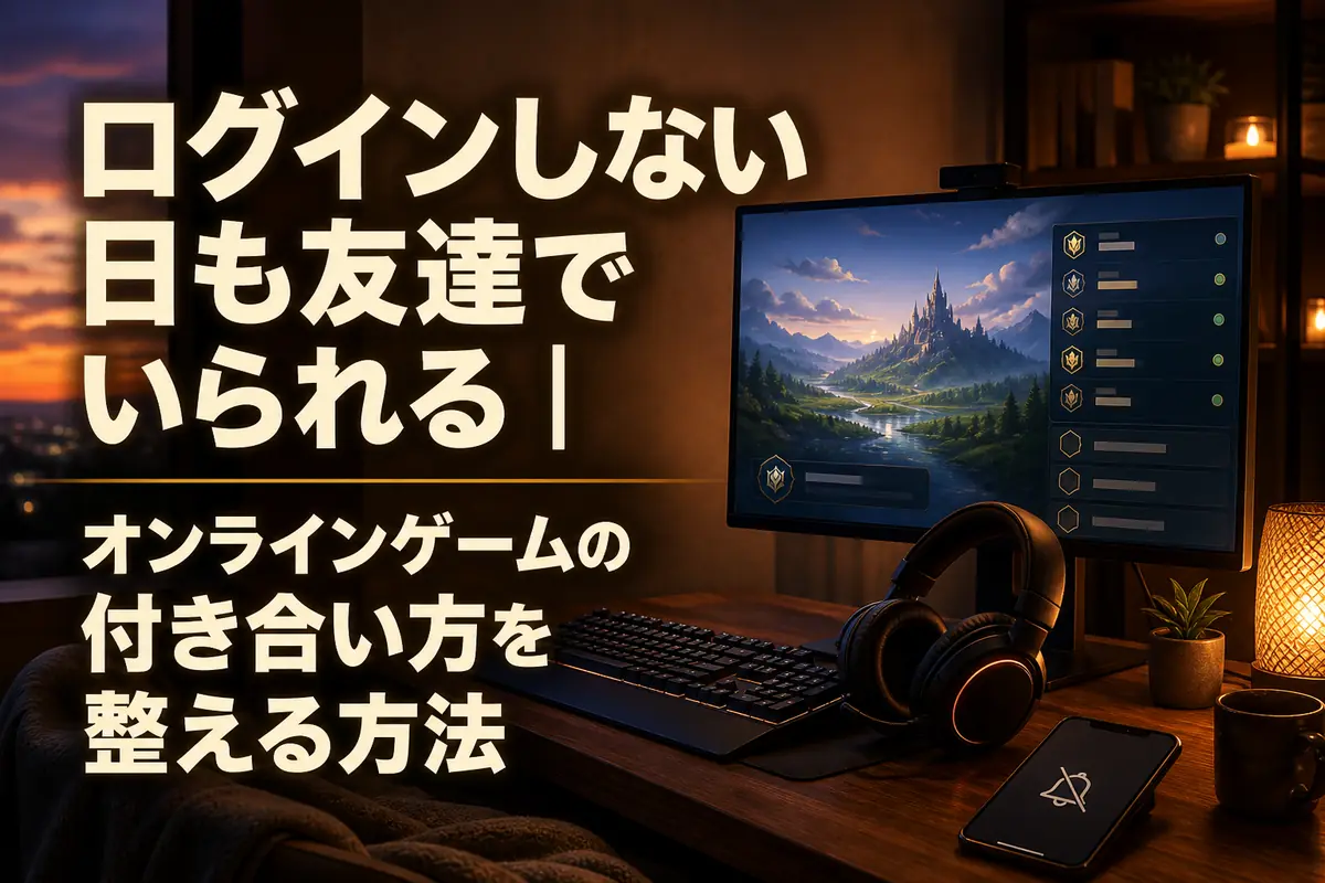 通知を休ませたオンラインゲーム環境と、穏やかな時間を表すデスク。